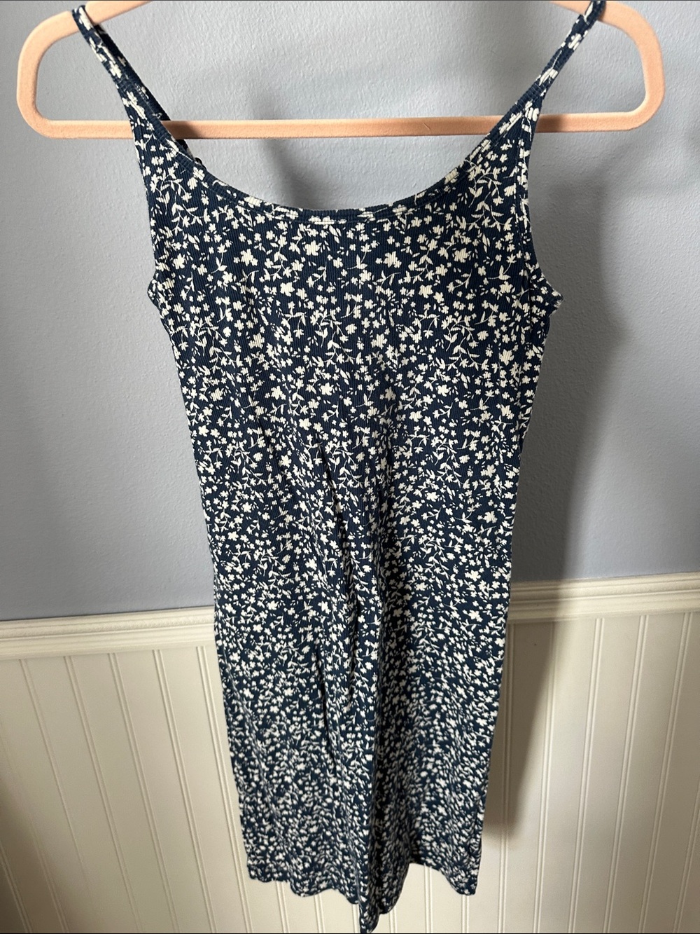 Old Navy Navy Floral Shelf-Bra Midi Dress